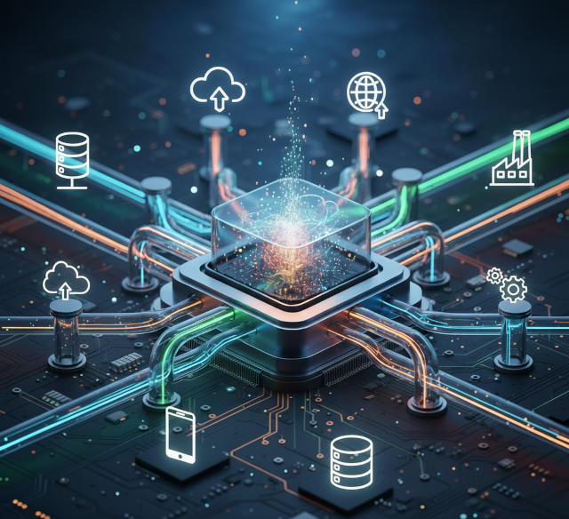 Centralized data hub concept showing data integration from multiple sources.